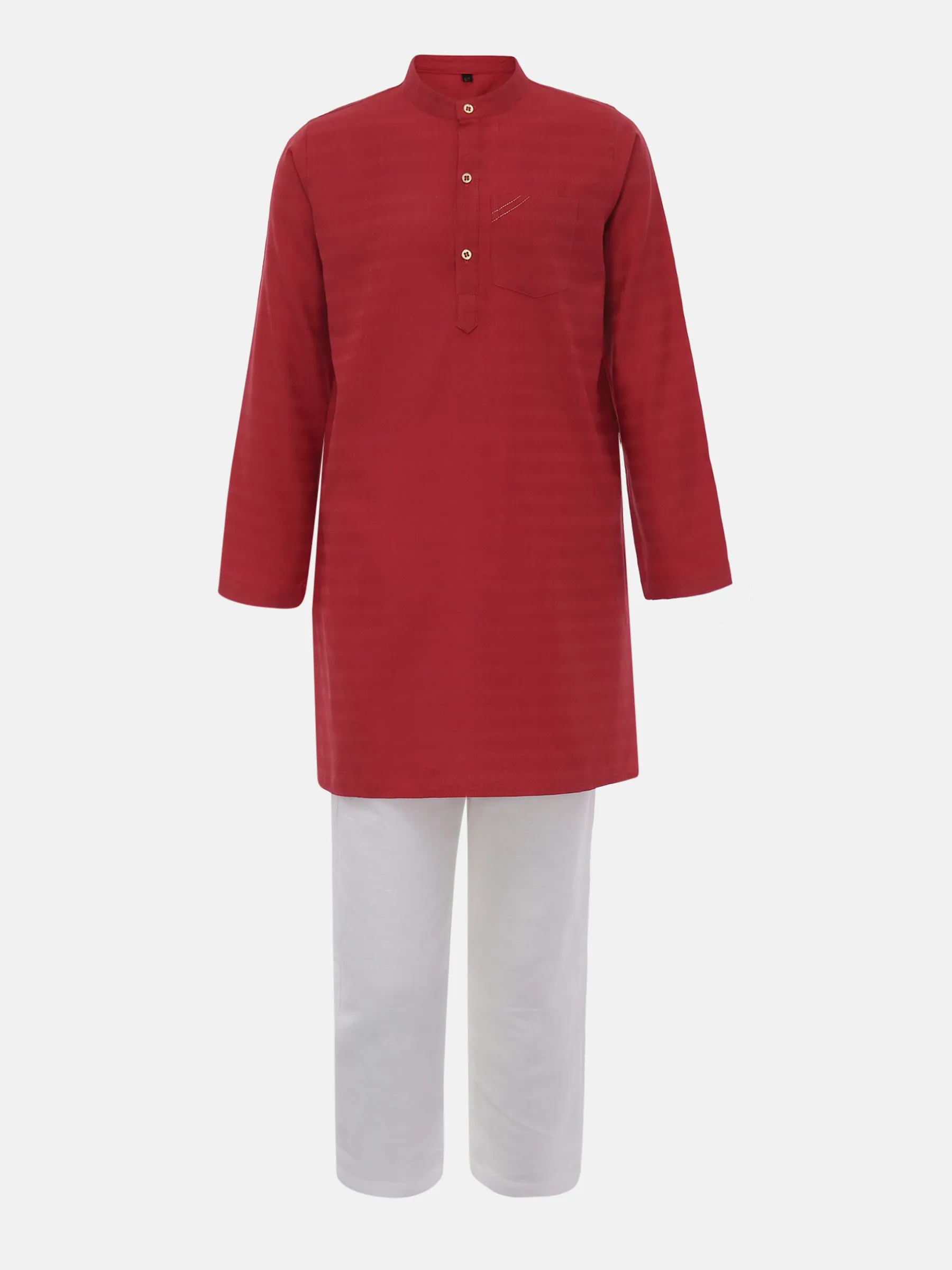 Red Jacquard Viscose-Cotton Panjabi Pajama Set
